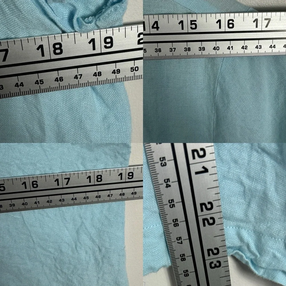 Talbots 100% Irish Linen V-Neck Button Down Short Sleeve Blouse Size 16 Blue Top - Picture 10 of 12